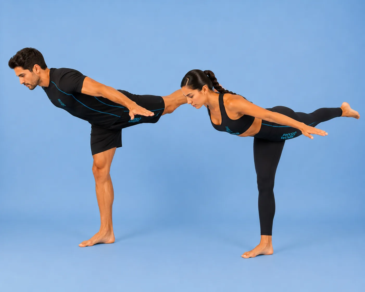 Deux pratiquants en physiolift, appui sur une jambe