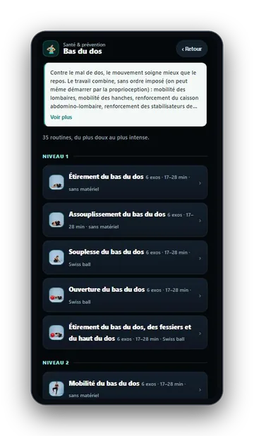 Les routines par objectif dans l'application PhysioWork